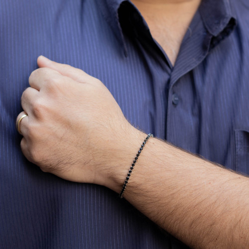 Pulseira de Aço Riviera com Zircônias Negras 19cm