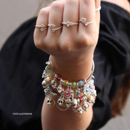 Berloque de Prata La Catrina Caveira Alejandra Link com Resina e Zircônias.