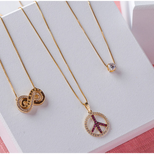 Colar de Prata Paz e Amor Revestido em Ouro 18k e Ródio Negro com Zircônia