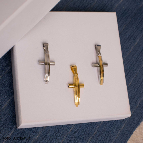 Pingente de Aço Cruz Trabalhada IPG 30x15mm