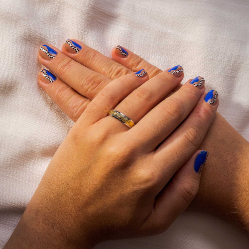 Aliança de Ouro 18K Honey Bicolor Giratória com Diamantado Estrela 4.8mm