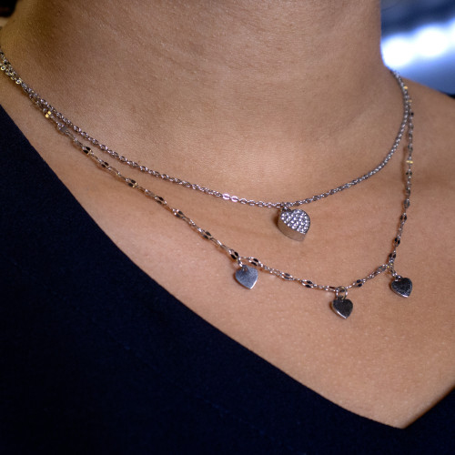 Colar de Aço Love com Zircônias 42cm