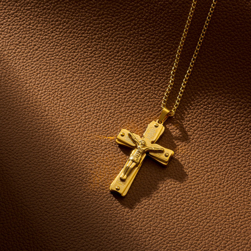 Pingente de Aço Crucifixo com Cristo IPG 45x28mm