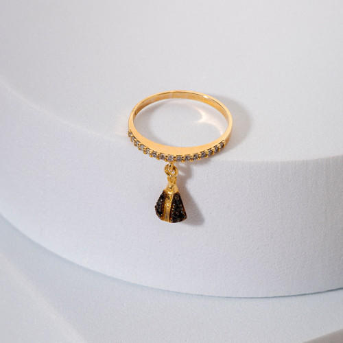 Anel de Prata Proteção Nossa Sra Aparecida Revestida com Ouro 18k e Zircônias