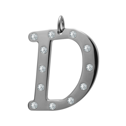 Pingente de Aço Letra D com Zircônia