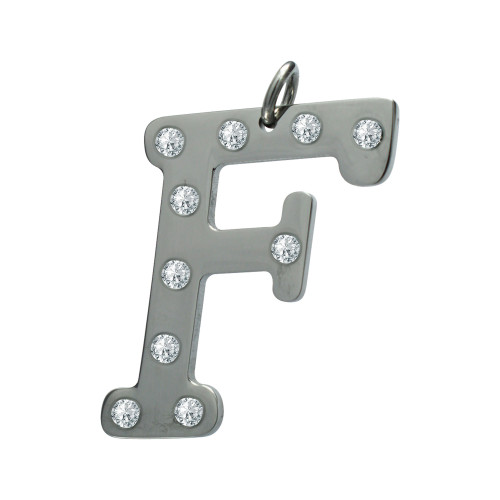 Pingente de Aço Letra F com Zircônia