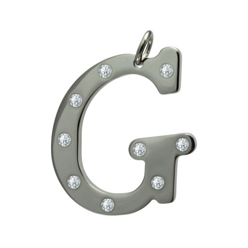 Pingente de Aço Letra G com Zircônia