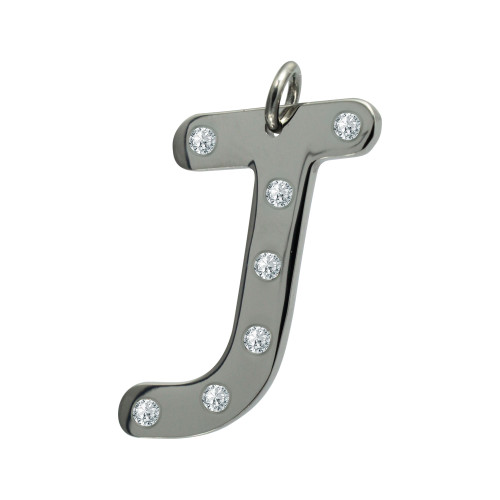 Pingente de Aço Letra J com Zircônia