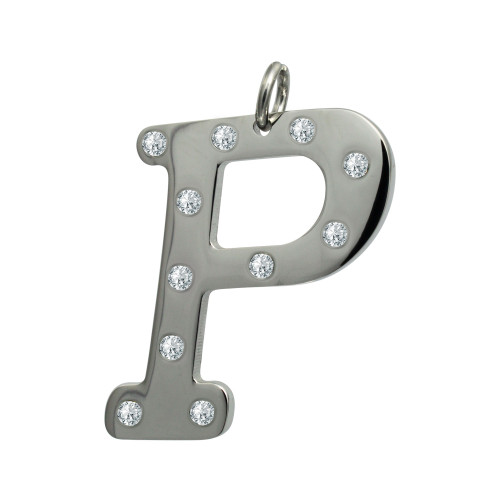 Pingente de Aço Letra P com Zircônia