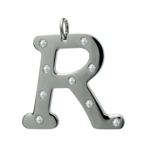 Pingente de Aço Letra R com Zircônia
