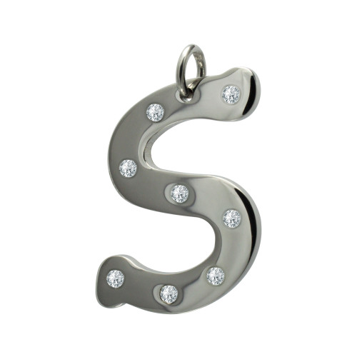 Pingente de Aço Letra S com Zircônia