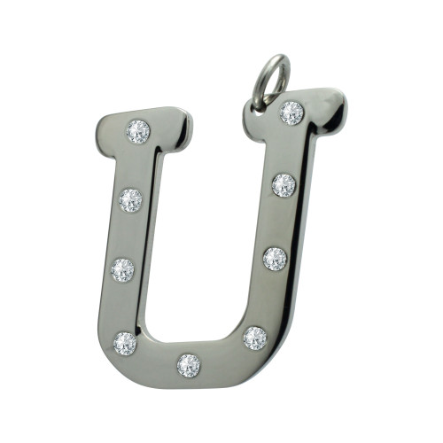 Pingente de Aço Letra U com Zircônia