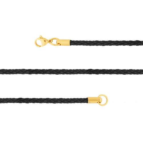 Corrente Aço Couro Preto Fino 2.80mm 55cm IPG