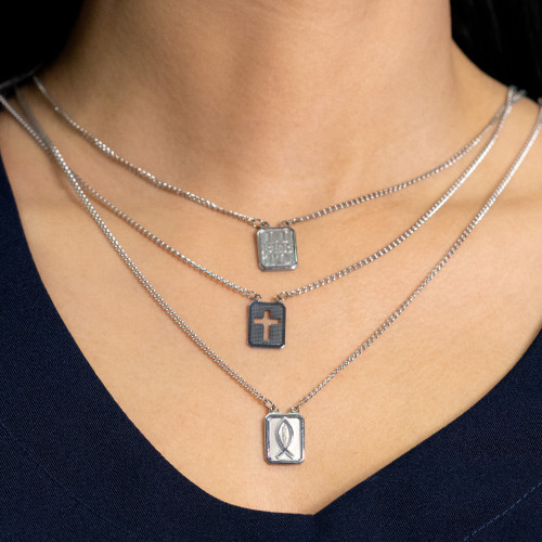 Escapulário de Aço Cruz Vazada 60cm 14x11mm