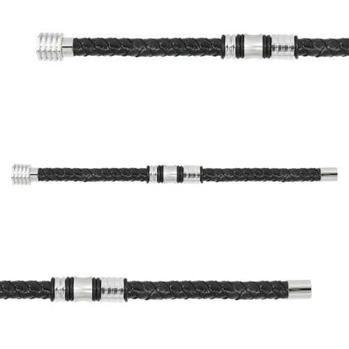 Pulseira de Aço e Corino Masculina com Caucciù 12mm 20cm