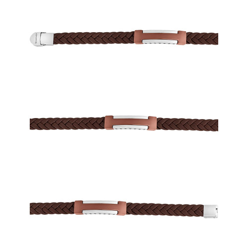 Pulseira de Aço Chapa Abaulada Brown Couro Trançado 12mm