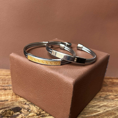 Bracelete de Aço Cabo Náutico Trabalhado Grego IPG 12mm 21cm