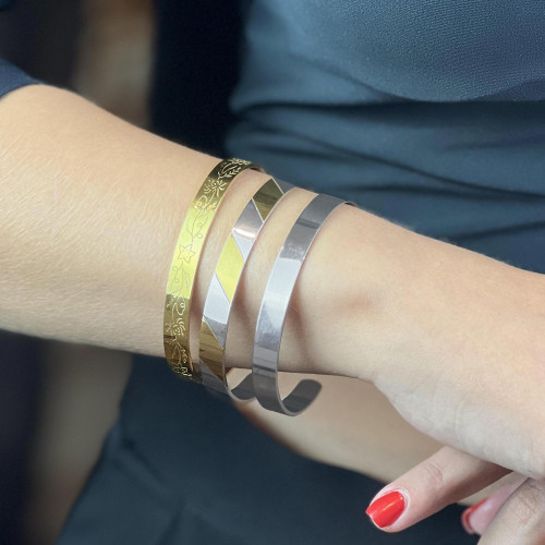 Bracelete de Aço Bicolor Dourado IPG 8mm Ajustável