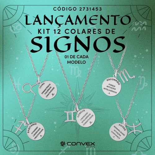 Kit com 12 Colares de Aço Signos