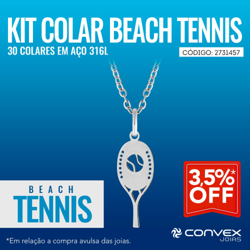Kit 30 Colares de Aço Beach Tennis Ball 21x10mm 60cm com extensor para 50cm