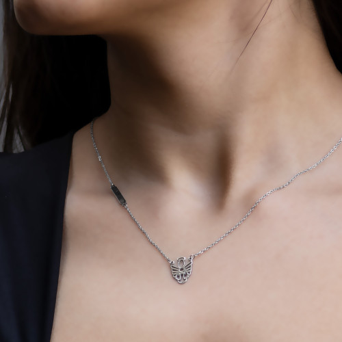 Escapulário de Aço Anjo da Guarda com Oração 14x11mm 60cm