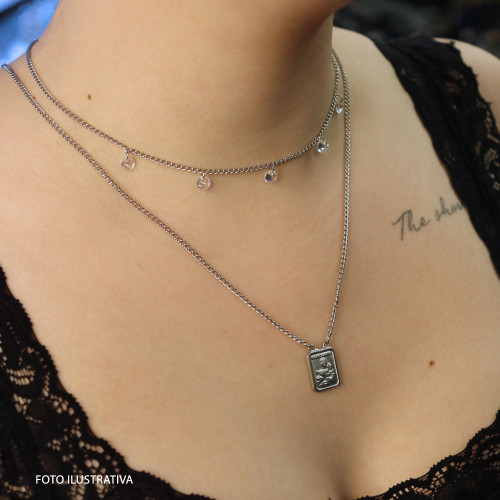 Escapulário de Aço Nossa Sra do Carmo e Santo Antonio 60cm