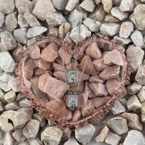 Escapulário de Aço NSra do Carmo e Sagrado Coração de Jesus 65cm