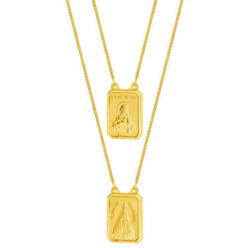 Escapulário de Aço Sagrado Coração de Jesus e NSra Aparecida 65cm