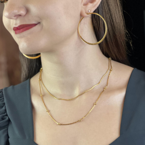 Colar de Aço Veneziana Bolinha Dourado IPG 45cm