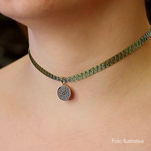 Colar Choker Malha Metalizada Alemã Verde 36cm.