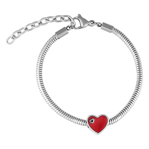 Pulseira Berloque de Aço Red Heart Coleção Steel Dreams