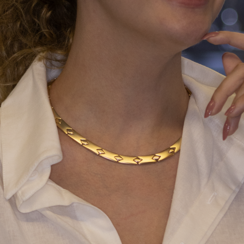 Colar de Aço Cleopatra Losango Gold IPG 8mm 40cm
