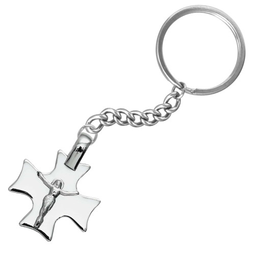 Chaveiro Aço Cruz Quadrada com Cristo 27x27mm