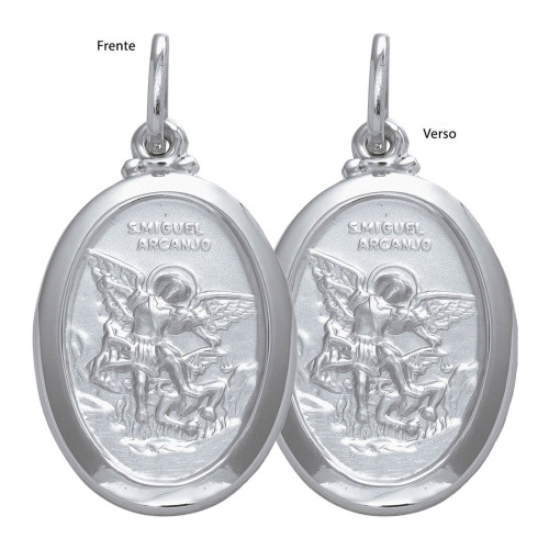 Pingente de Aço São Miguel Arcanjo Oval 23x16mm