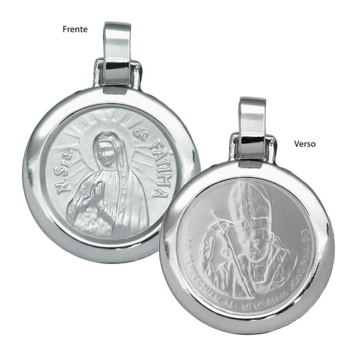 Pingente de Aço NSra. de Fátima e João Paulo II Redondo 30mm