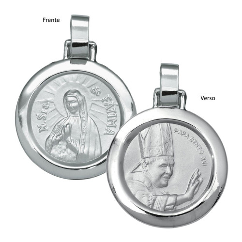 Pingente de Aço NSra. de Fátima e Bento XVI Redondo 30mm