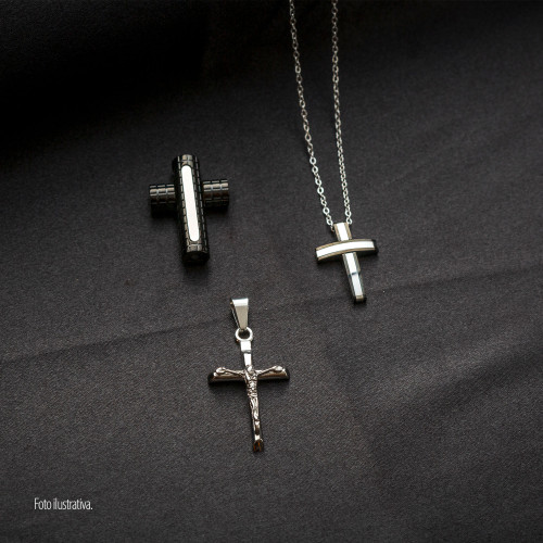 Pingente de Aço Cruz Tubo IPB 32x22mm