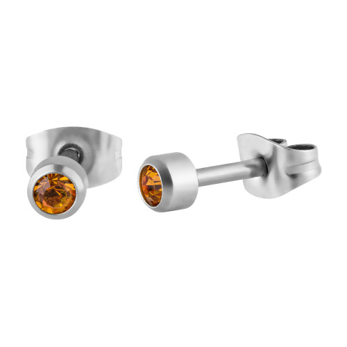 Brinco Aço Ponto de Luz com Zircônia Laranja 4mm.