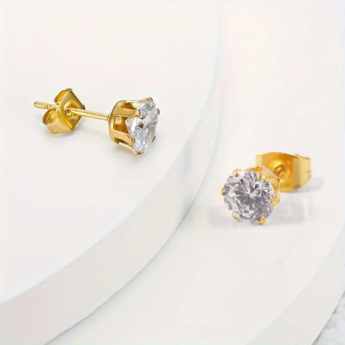 Brinco de Aço Ponto de Luz com Zircônia 5mm Dourado IPG