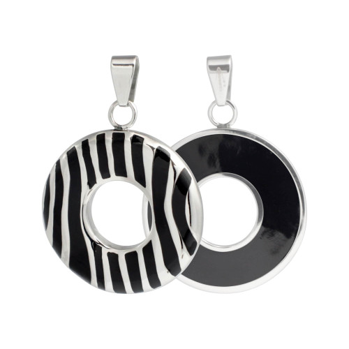 Pingente de Aço Circulo com Resina Preta 35mm