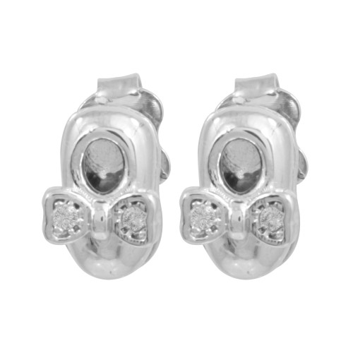 Brinco de Prata Sapatinho Kids Zircônia Branca 5x10mm