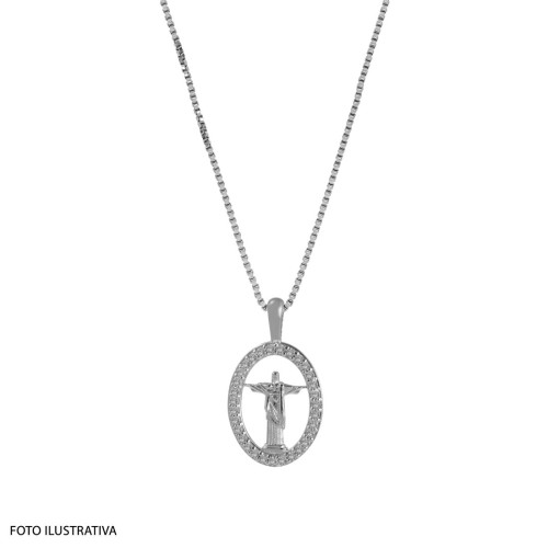 Pingente Prata Cristo com Zircônia Swarovski 24x14mm