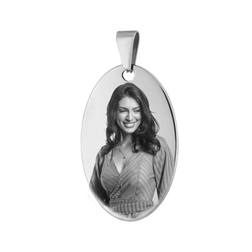 Pingente Aço Placa Lisa Oval 40x25mm