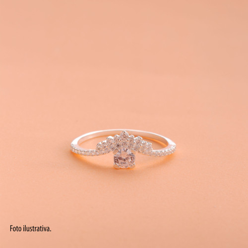 Anel de Prata Coroa Princess com Zircônia