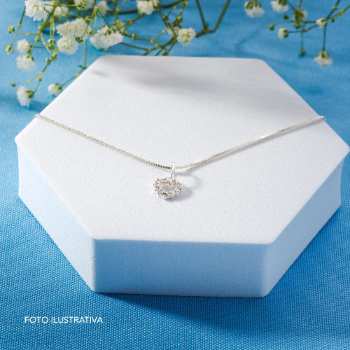 Pingente de Prata Coração com Zircônias Brancas 6x8mm