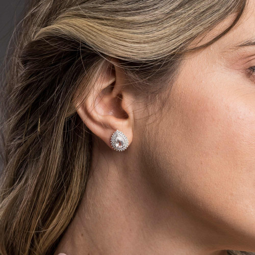 Brinco de Prata Coleção Queens Cristal 5x7 e Zircônias Brancas