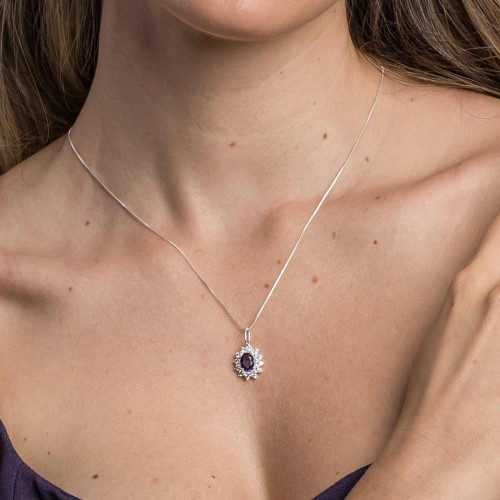 Colar de Prata Coleção Queens cristal Tanzanita e Zircônias Brancas 45cm