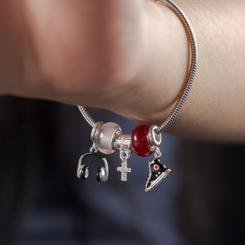 Berloque de Prata Rosa com Resina