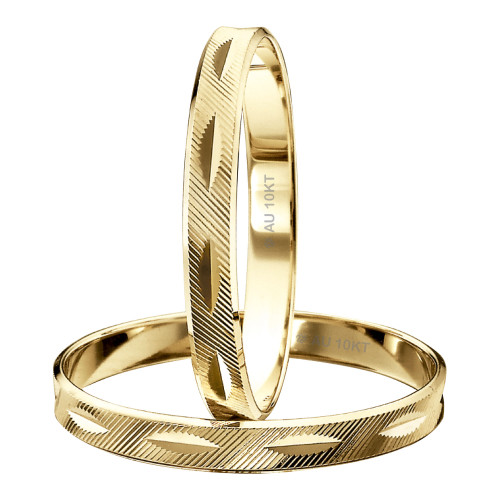 Aliança de Ouro 10k Trabalhada na Diagonal e Diamantado Central 2.6mm