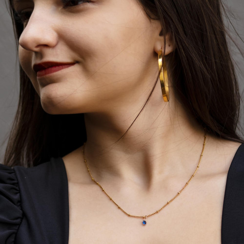 Colar Ponto de Luz Zircônia Safira Ouro 10 Corrente Aço IPG 45cm